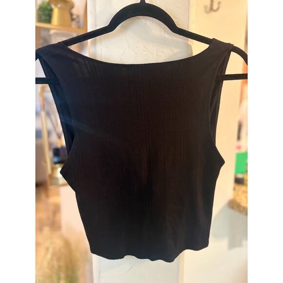 ZARA Deep V-Neck Black Crop Top Size M 4-8 - Picture 3 of 3